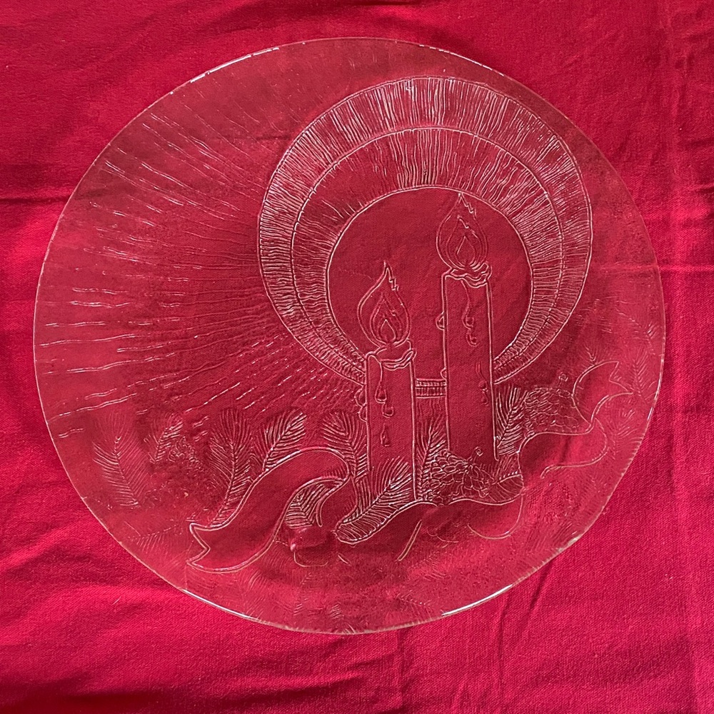 Vintage Pilgrim Glass Christmas 13” Party Serving Plate featuring candles